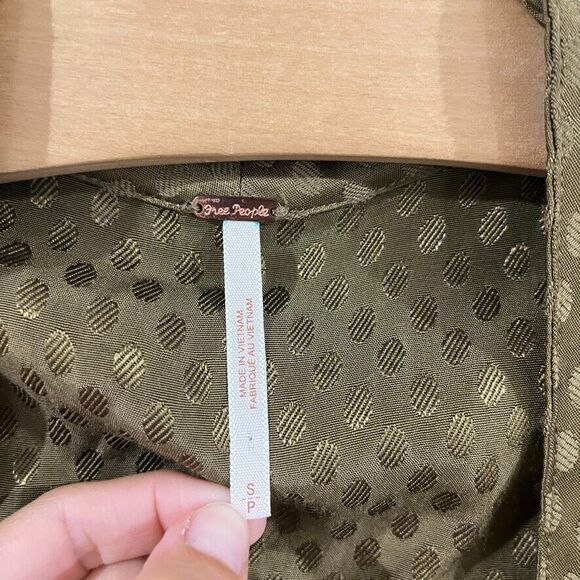 Free People Morning Dove 2pc Set Green Satin Wrap Tie Top Wide Leg Crop Pant Sm - Picture 4 of 13